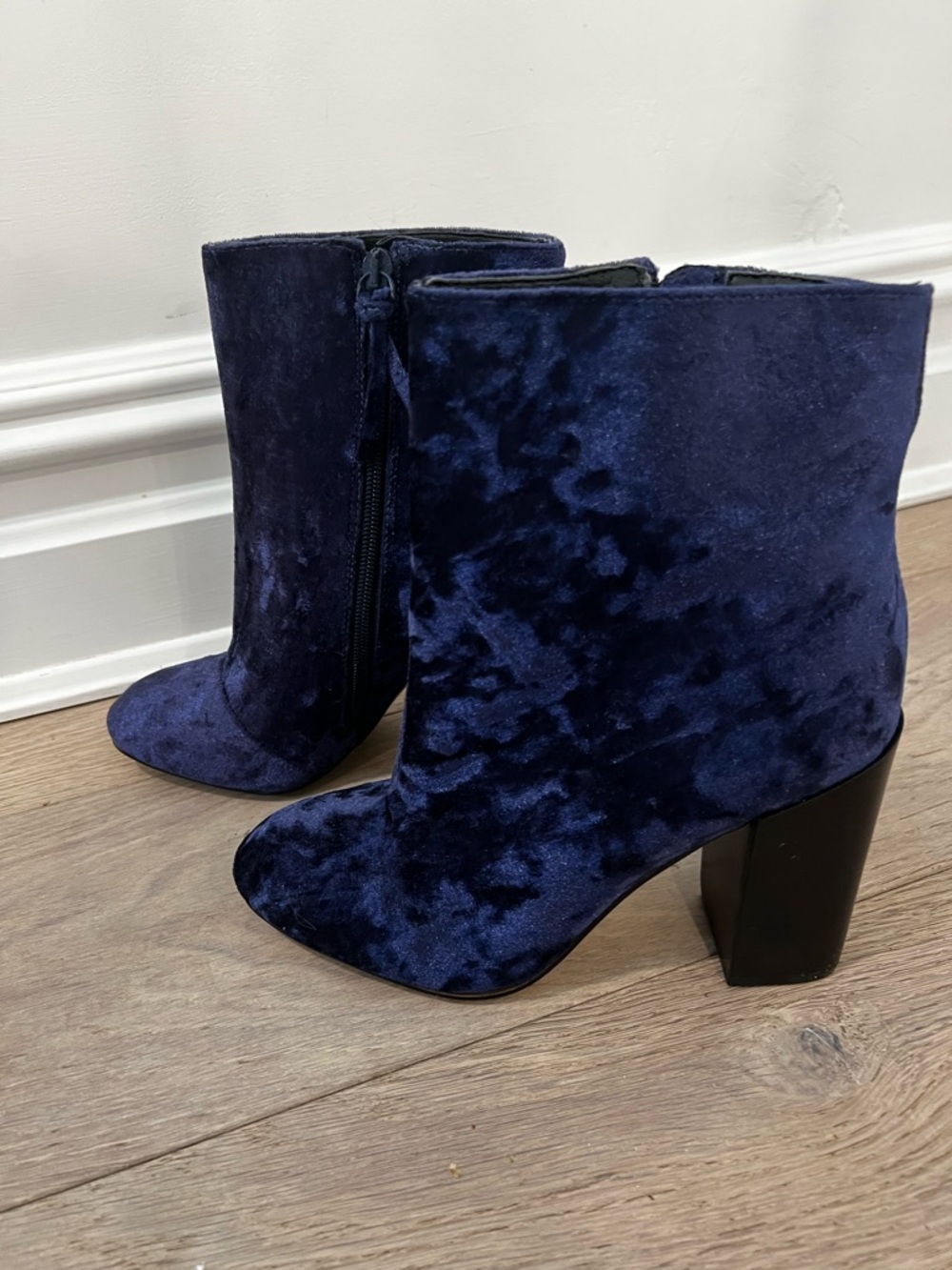 Rebecca Minkoff Navy Velvet Block Heel Ankle Boots